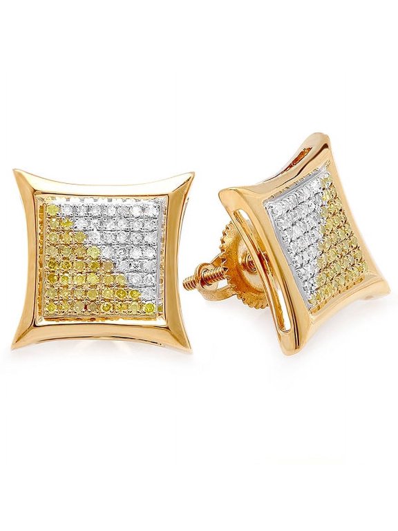 Collection 0.38 Carat (ctw) White & Yellow Round Diamond Micro Pave Setting Kite Shape Stud Earrings, Sterling Silver