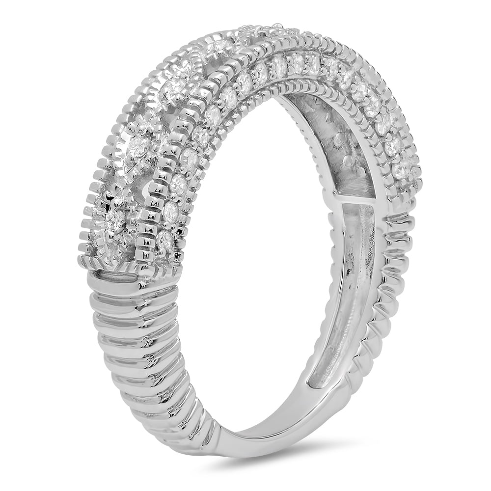 Dazzlingrock Collection 0.40 CT 14K Round Diamond Vintage Millgrain Wedding Band, White Gold, Size 8