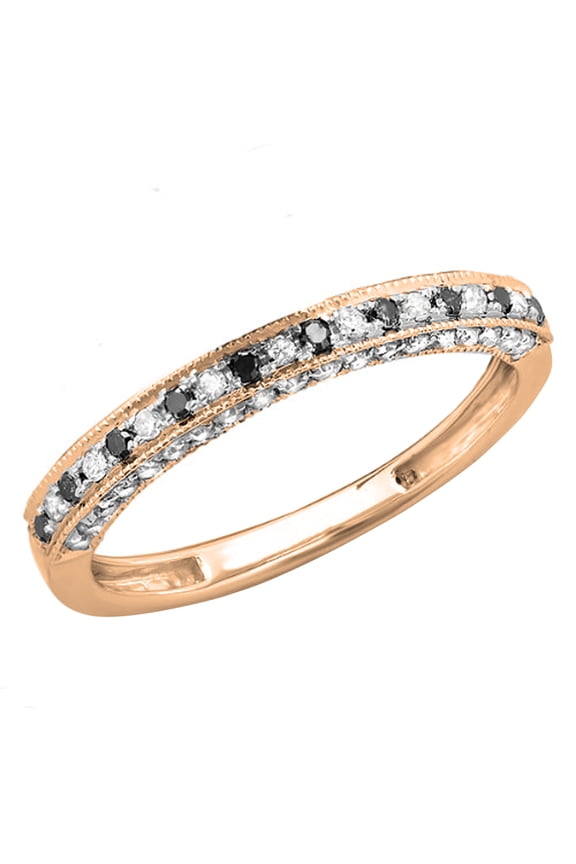 Collection 0.40 CT Round Black and White Diamond Band for Her 14K Rose Gold Size 7