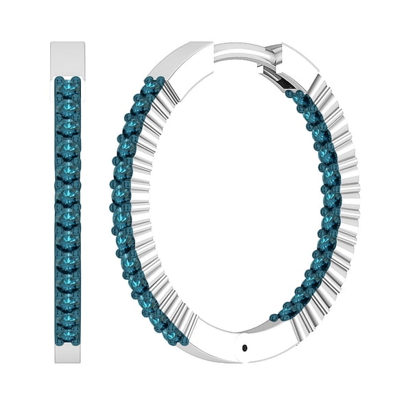 Dazzlingrock Collection 0.40 CT Round Blue Diamond In & Out Hoop Earrings for Her, Sterling Silver