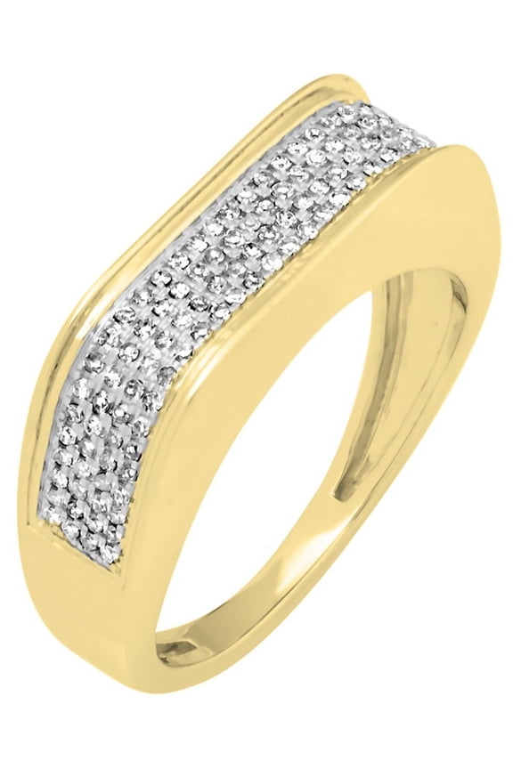 Collection 0.40 Carat (Ctw) 10K Round White Diamond Men's Hip Hop Micro Pave Wedding Band, Yellow Gold, Size 10.5