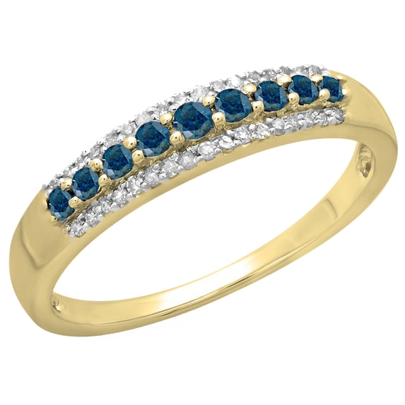 Dazzlingrock Collection 0.40 Carat (ctw) 10K Blue & White Diamond Ladies Anniversary Band Stackable Ring, Yellow Gold, Size 4.5