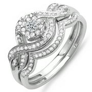 DAZZLING ROCK Dazzlingrock Collection 0.40 Carat (ctw) 10K Round Diamond Ladies Bridal Ring Engagement Matching Band Set, White Gold, Size 4