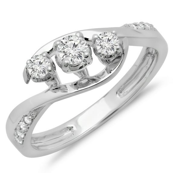 Dazzlingrock Collection 0.40 Carat (ctw) 10K Round Diamond Ladies Bridal Swirl Style 3 Stone Engagement Ring, White Gold, Size 5.5