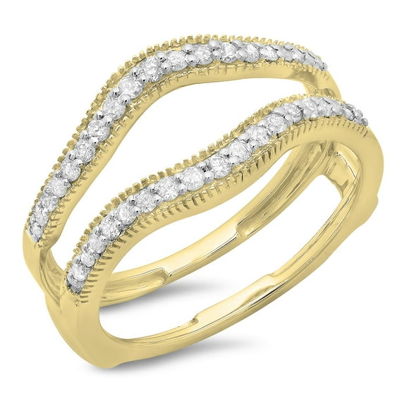 Dazzlingrock Collection 0.40 Carat (ctw) 10K Round Diamond Ladies Wedding Enhancer Guard Double Ring, Yellow Gold, Size 8