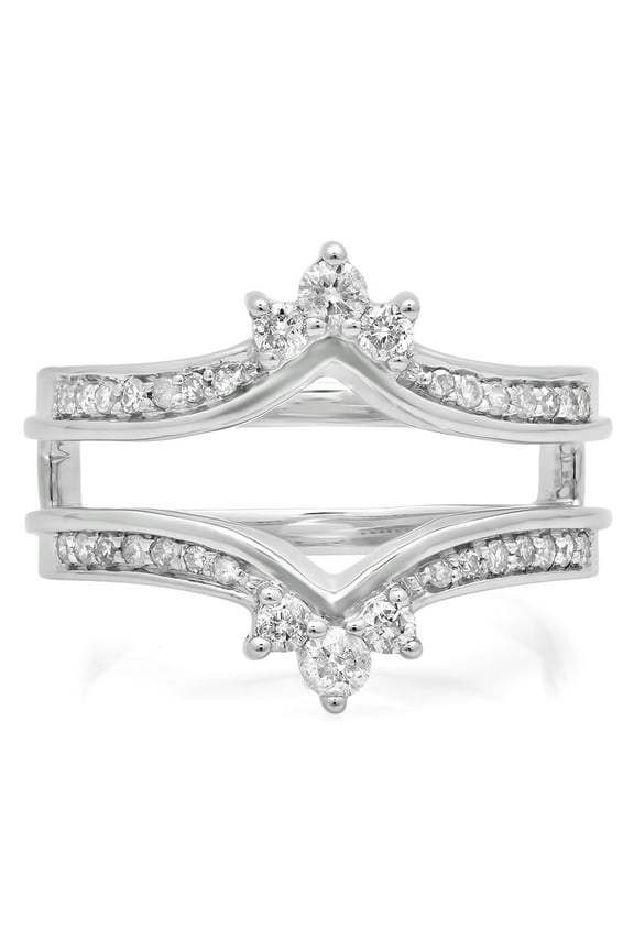 Collection 0.40 Carat (ctw) 10K Round Diamond Wedding Band Enhancer Guard Double Ring, White Gold, Size 7