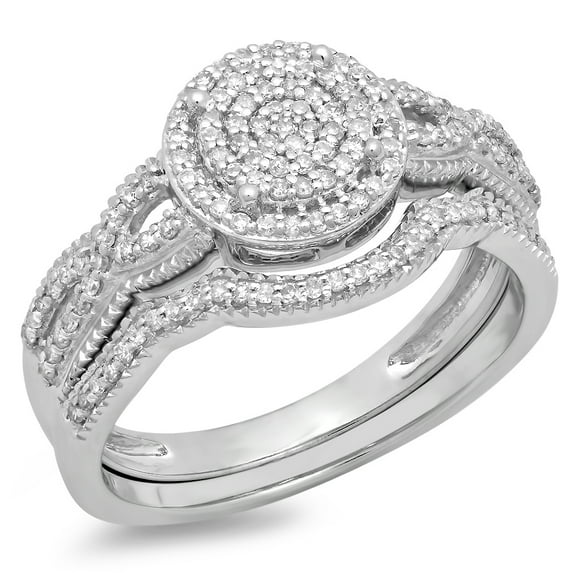 Dazzlingrock Collection 0.40 Carat (ctw) 10K Round White Diamond Micro Pave Swirl Engagement Ring Set, White Gold, Size 5.5