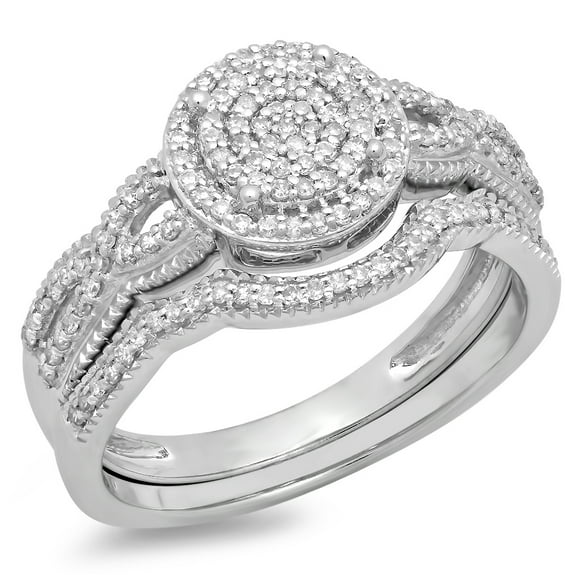 Dazzlingrock Collection 0.40 Carat (ctw) 10K Round White Diamond Micro Pave Swirl Engagement Ring Set, White Gold, Size 6
