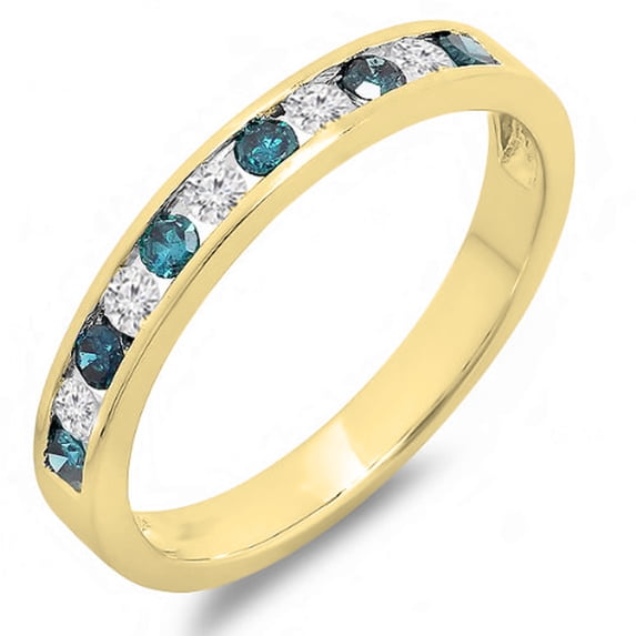 Dazzlingrock Collection 0.40 Carat (ctw) 10K White & Blue Diamond Ladies Anniversary Wedding Band, Yellow Gold, Size 8.5