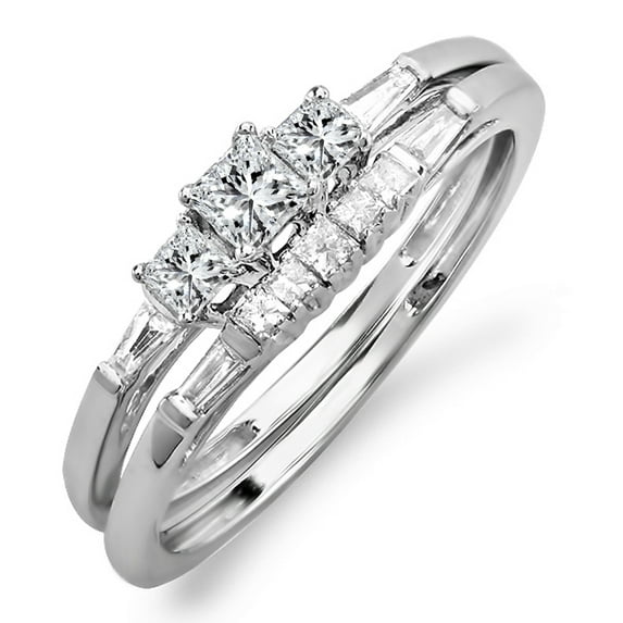 Dazzlingrock Collection 0.40 Carat (ctw) 10k Princess & Baguette Diamond Ladies Bridal Engagement Ring Set, White Gold, Size 7