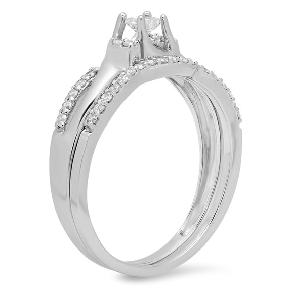 Dazzlingrock Collection 0.40 Carat (ctw) 10k Princess & Round Diamond Bridal Swirl Engagement Ring Set, White Gold, Size 4.5