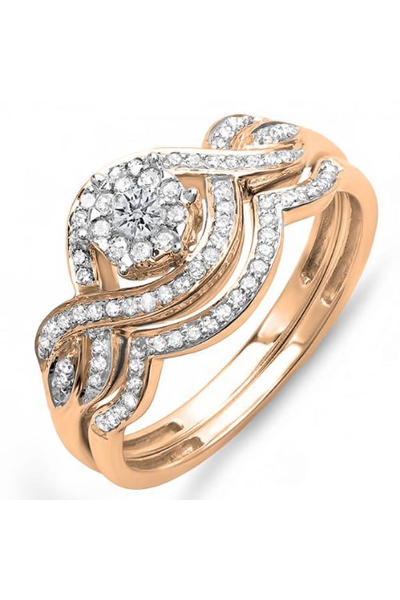Collection 0.40 Carat (ctw) 10k Round Diamond Ladies Bridal Ring Engagement Matching Band Set, Rose Gold, Size 7