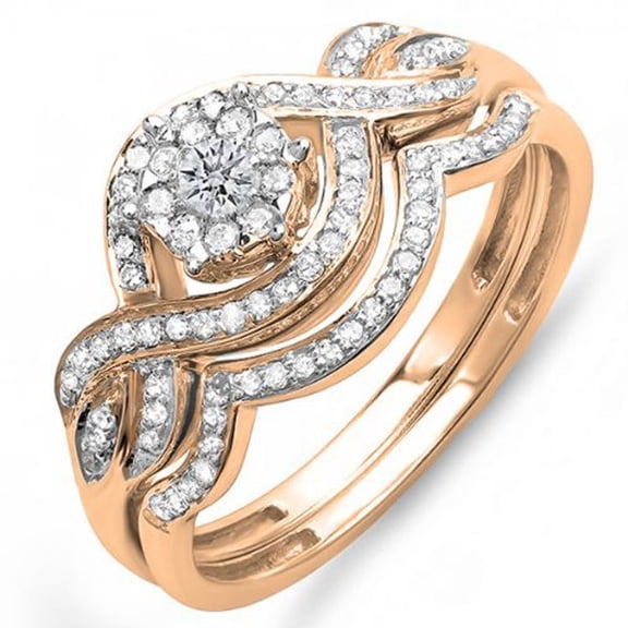 Dazzlingrock Collection 0.40 Carat (ctw) 10k Round Diamond Ladies Bridal Ring Engagement Matching Band Set, Rose Gold, Size 7