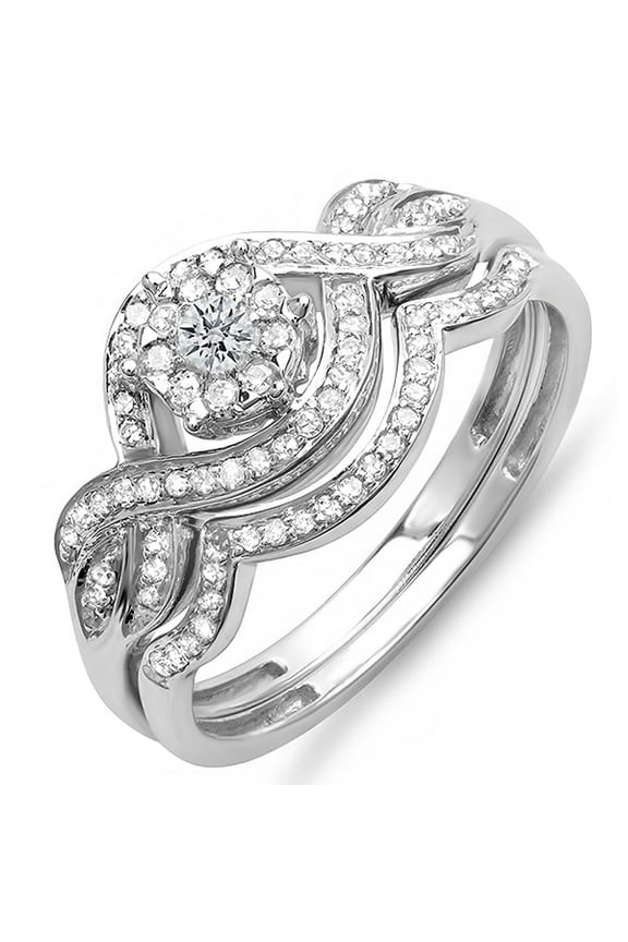 Collection 0.40 Carat (ctw) 10k Round Diamond Ladies Bridal Ring Engagement Matching Band Set, White Gold, Size 6