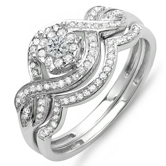 Dazzlingrock Collection 0.40 Carat (ctw) 10k Round Diamond Ladies Bridal Ring Engagement Matching Band Set, White Gold, Size 9