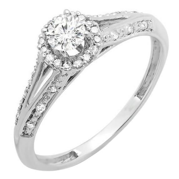 Dazzlingrock Collection 0.40 Carat (ctw) 10k Round Diamond Ladies Engagement Halo Split Shank Bridal Ring, White Gold, Size 8.5