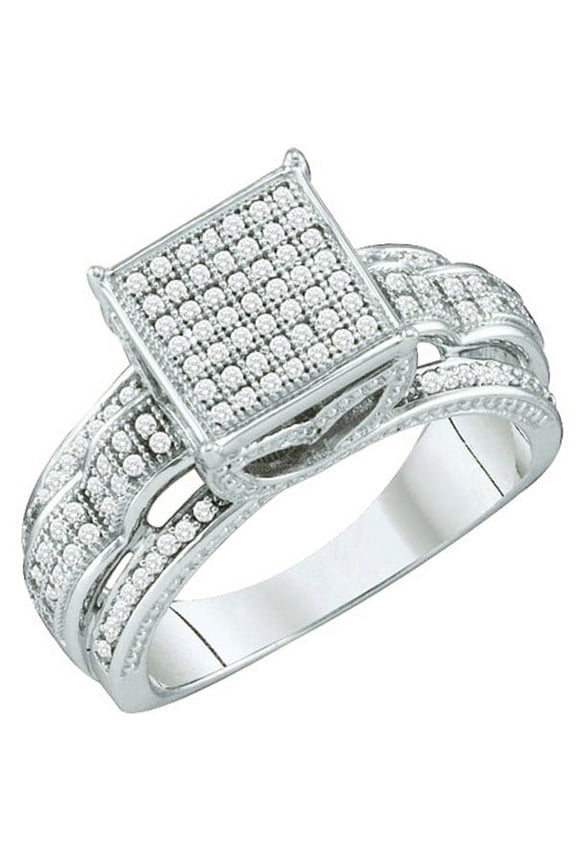 Collection 0.40 Carat (ctw) 10k Round White Diamond Ladies Micro Pave Engagement Ring, White Gold, Size 6.5