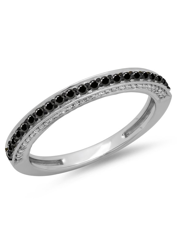 Collection 0.40 Carat (ctw) 14K Black & White Diamond Ladies Anniversary Band Stackable Ring, White Gold, Size 7.5