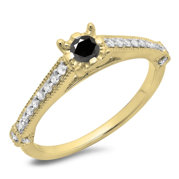 Dazzlingrock Collection 0.40 Carat (ctw) 14K Black & White Diamond Solitaire With Accents Bridal Ring, Yellow Gold, Size 6