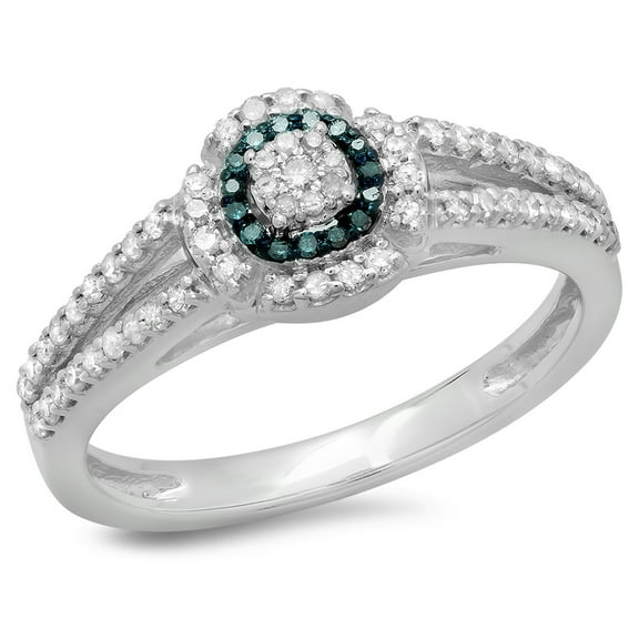 Dazzlingrock Collection 0.40 Carat (ctw) 14K Blue & White Diamond Bridal Split Shank Halo Engagement Ring, White Gold, Size 7
