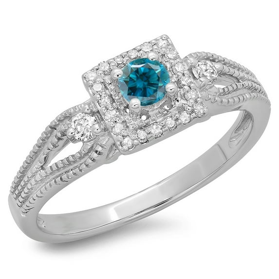 Dazzlingrock Collection 0.40 Carat (ctw) 14K Blue & White Diamond Bridal Vintage Halo Engagement Ring, White Gold, Size 8