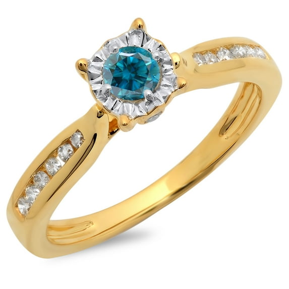 Dazzlingrock Collection 0.40 Carat (ctw) 14K Blue & White Diamond Solitaire With Accents Engagement Ring, Yellow Gold, Size 9