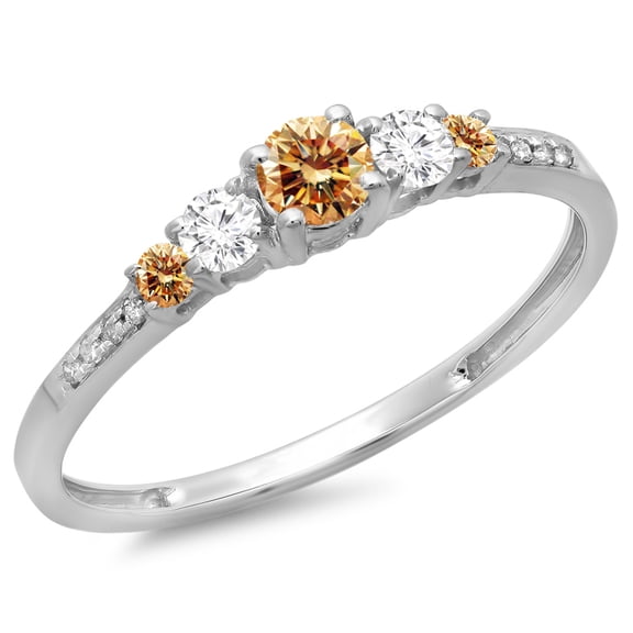 Dazzlingrock Collection 0.40 Carat (ctw) 14K Champagne & White Diamond Bridal 5 Stone Engagement Ring, White Gold, Size 6.5