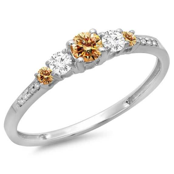 Dazzlingrock Collection 0.40 Carat (ctw) 14K Champagne & White Diamond Bridal 5 Stone Engagement Ring, White Gold, Size 7.5