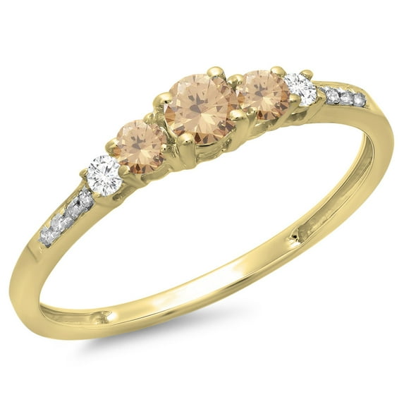 Dazzlingrock Collection 0.40 Carat (ctw) 14K Champagne & White Diamond Bridal 5 Stone Engagement Ring, Yellow Gold, Size 8.5