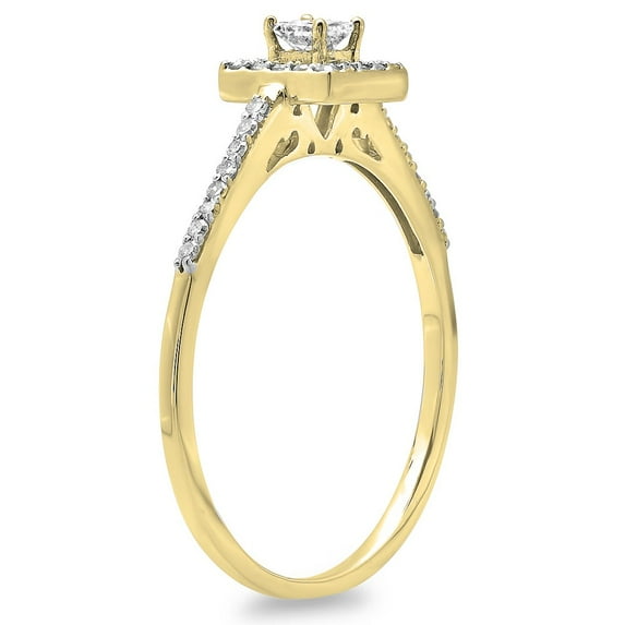 Dazzlingrock Collection 0.40 Carat (ctw) 14K Princess & Round Diamond Ladies Bridal Halo Engagement Ring, Yellow Gold, Size 7.5