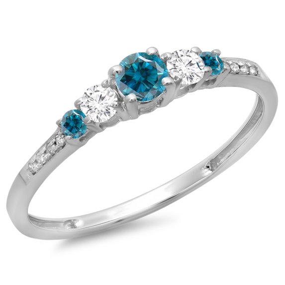 Dazzlingrock Collection 0.40 Carat (ctw) 14K Round Blue & White Diamond Bridal 5 Stone Engagement Ring, White Gold, Size 5.5