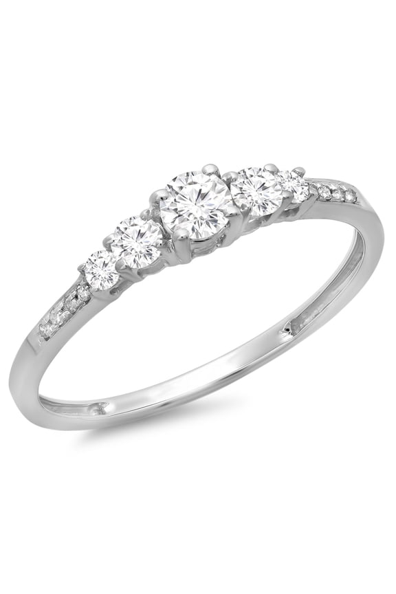 Collection 0.40 Carat (ctw) 14K Round Cut Diamond Ladies Bridal 5 Stone Engagement Ring, White Gold, Size 7
