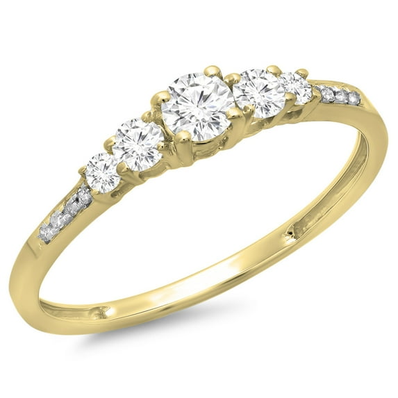 Dazzlingrock Collection 0.40 Carat (ctw) 14K Round Cut Diamond Ladies Bridal 5 Stone Engagement Ring, Yellow Gold, Size 5.5