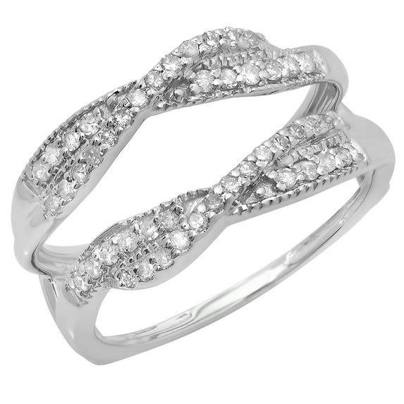 Dazzlingrock Collection 0.40 Carat (ctw) 14K Round Cut Diamond Wedding Swirl Enhancer Guard Double Ring, White Gold, Size 7.5