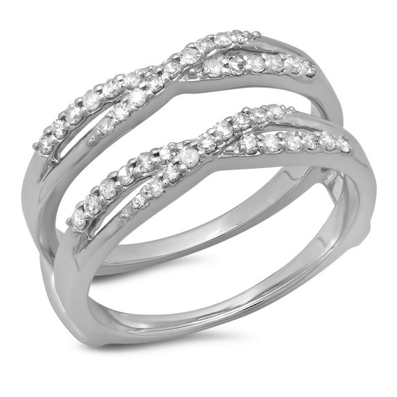 Dazzlingrock Collection 0.40 Carat (ctw) 14K Round Cut Diamond Wedding Swirl Enhancer Guard Double Ring, White Gold, Size 8.5