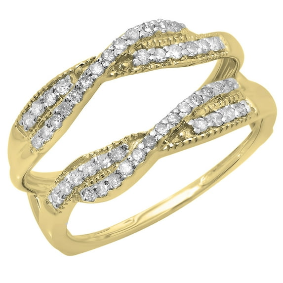 Dazzlingrock Collection 0.40 Carat (ctw) 14K Round Cut Diamond Wedding Swirl Enhancer Guard Double Ring, Yellow Gold, Size 9