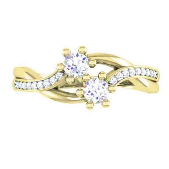 Dazzlingrock Collection 0.40 Carat (ctw) 14K Round Diamond Two Stone Bypass Bridal Engagement Ring, Yellow Gold, Size 4.5