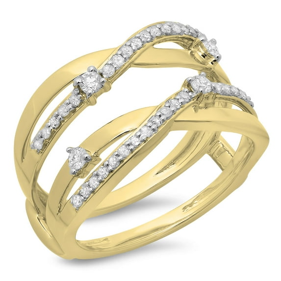 Dazzlingrock Collection 0.40 Carat (ctw) 14K Round Diamond Wedding Band Swirl Enhancer Guard Double Ring, Yellow Gold, Size 7