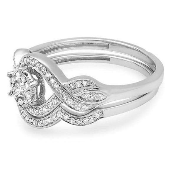 Dazzlingrock Collection 0.40 Carat (ctw) 14k Round Diamond Ladies Bridal Ring Engagement Matching Band Set, White Gold, Size 6
