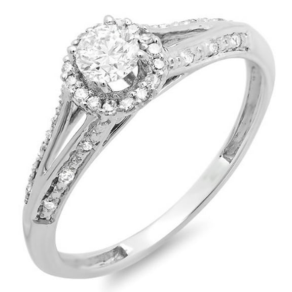 Dazzlingrock Collection 0.40 Carat (ctw) 14k Round Diamond Ladies Engagement Halo Split Shank Bridal Ring, White Gold, Size 4.5