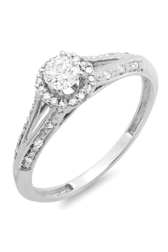 Collection 0.40 Carat (ctw) 14k Round Diamond Ladies Engagement Halo Split Shank Bridal Ring, White Gold, Size 5.5