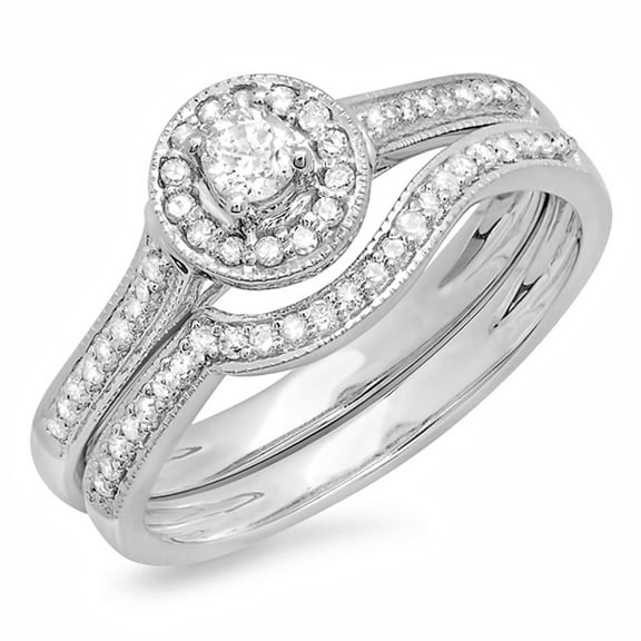 Dazzlingrock Collection 0.40 Carat (ctw) 14k Round Diamond Ladies Halo Style Bridal Engagement Ring Set, White Gold, Size 7