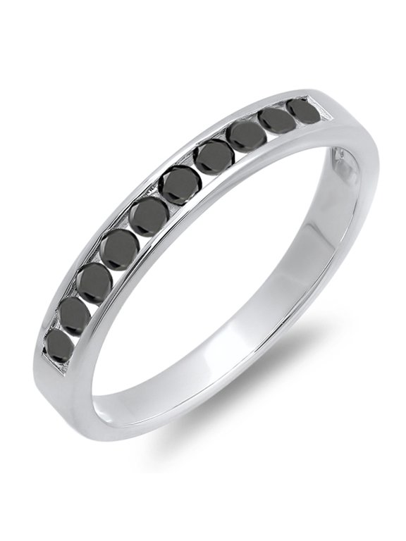 Collection 0.40 Carat (ctw) 18k Round Black Diamond Anniversary Wedding Stackable Ring Band, White Gold, Size 5