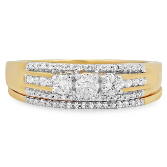 Dazzlingrock Collection 0.40 Carat (ctw) 18k Round Diamond Ladies 3 Stone Bridal Ring Engagement Set, Yellow Gold, Size 5.5
