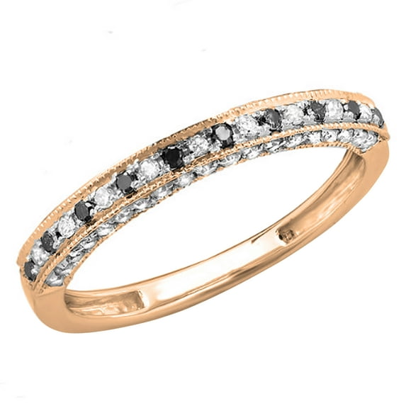 Dazzlingrock Collection 0.40 Carat (ctw) Alternating Round Black and White Diamond Wedding Band for Women in 18K Rose Gold, Size 10