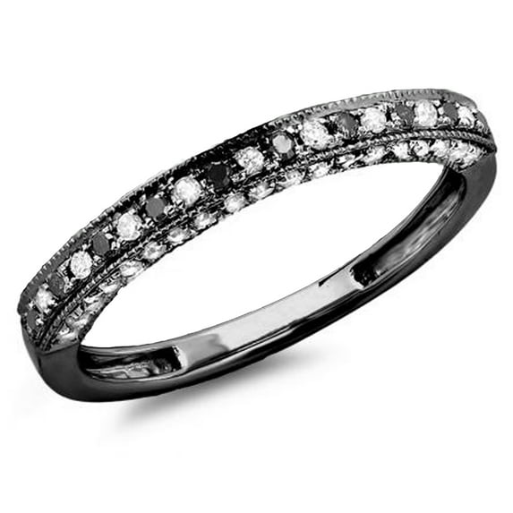 Dazzlingrock Collection 0.40 Carat (ctw) Black Rhodium Plated 10K Black & White Diamond Wedding Band, White Gold, Size 7.5