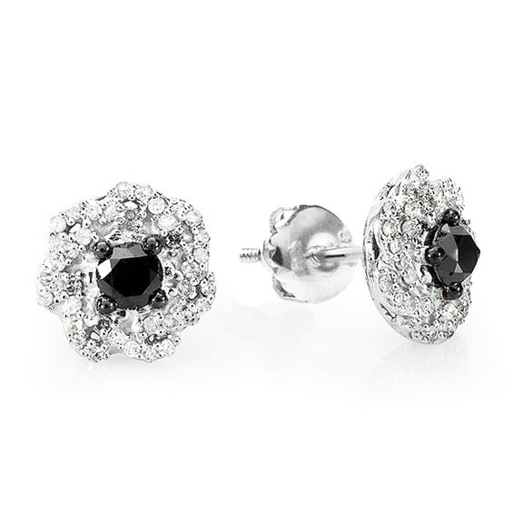 Dazzlingrock Collection 0.40 Carat (ctw) Black & White Round Diamond Ladies Swirl Stud Earrings, Sterling Silver