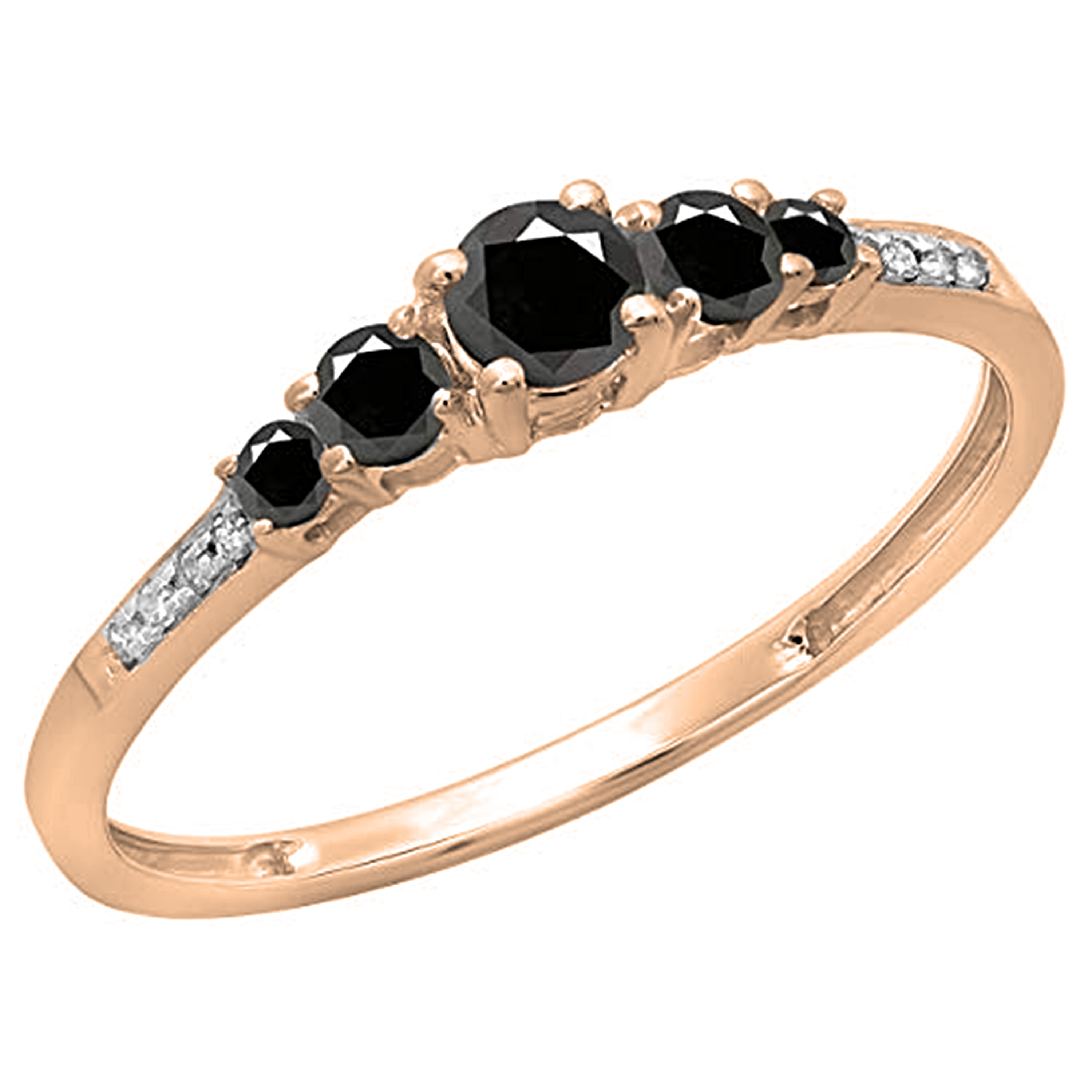 Dazzlingrock Collection 0.40 Carat (ctw) Round Black & White Diamond Bridal 5 Stone Engagement Ring for Women in 14K Rose Gold, Size 7