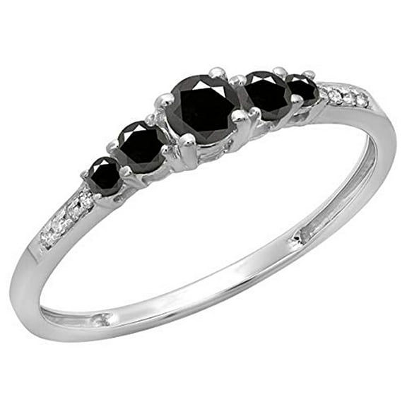 Dazzlingrock Collection 0.40 Carat (ctw) Round Black & White Diamond Bridal 5 Stone Engagement Ring for Women in 14K White Gold, Size 5.5