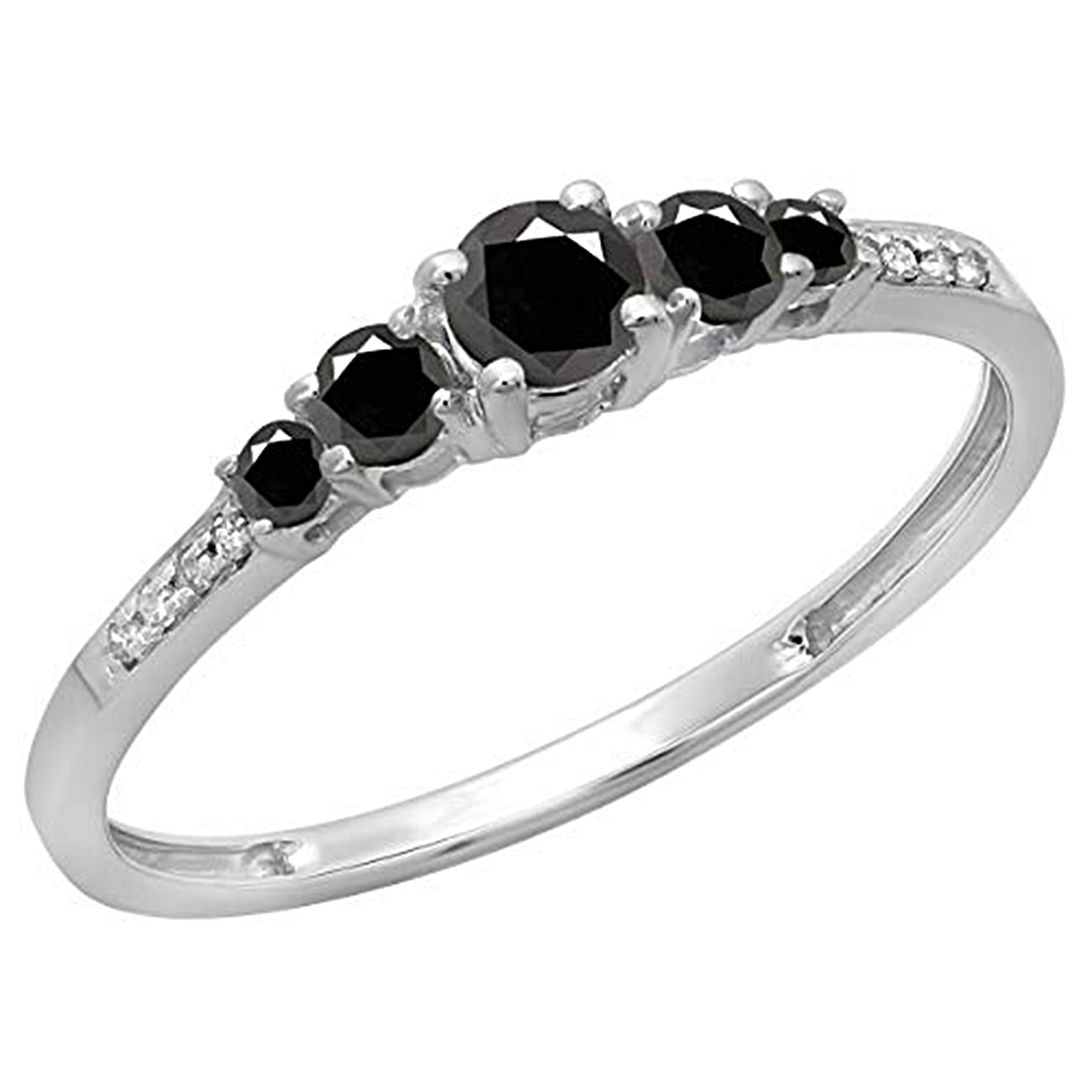Dazzlingrock Collection 0.40 Carat (ctw) Round Black & White Diamond Bridal 5 Stone Engagement Ring for Women in 14K White Gold, Size 7